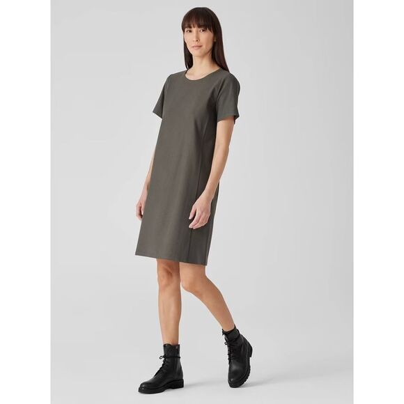 Eileen Fisher Round Neck Dress in Washable Stretch Crepe NWT - Picture 9 of 10